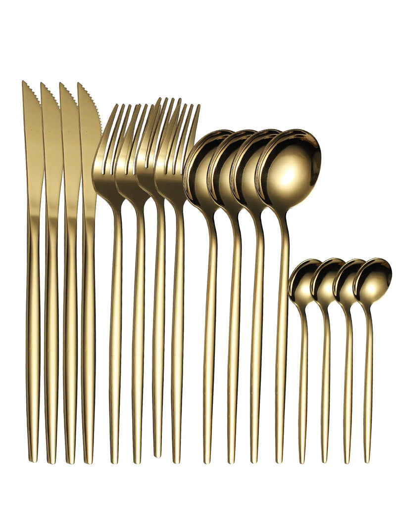 Axyaa 16-Piece Gold Cutlery Set Stainless Steel Tableware Kit