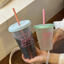 Axyaa Cartoon Coffee Cups Straw Bottles Large Capacity Portable Milk Tea Cup