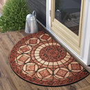 Axyaa Semi-circle Ethnic Floral Floor Mat: Retro Art, Geometric Design, Stain-resistant Rug