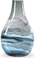 Axyaa Large Blue Glass Vase - Handmade 14" Tall Home Decor Centerpiece