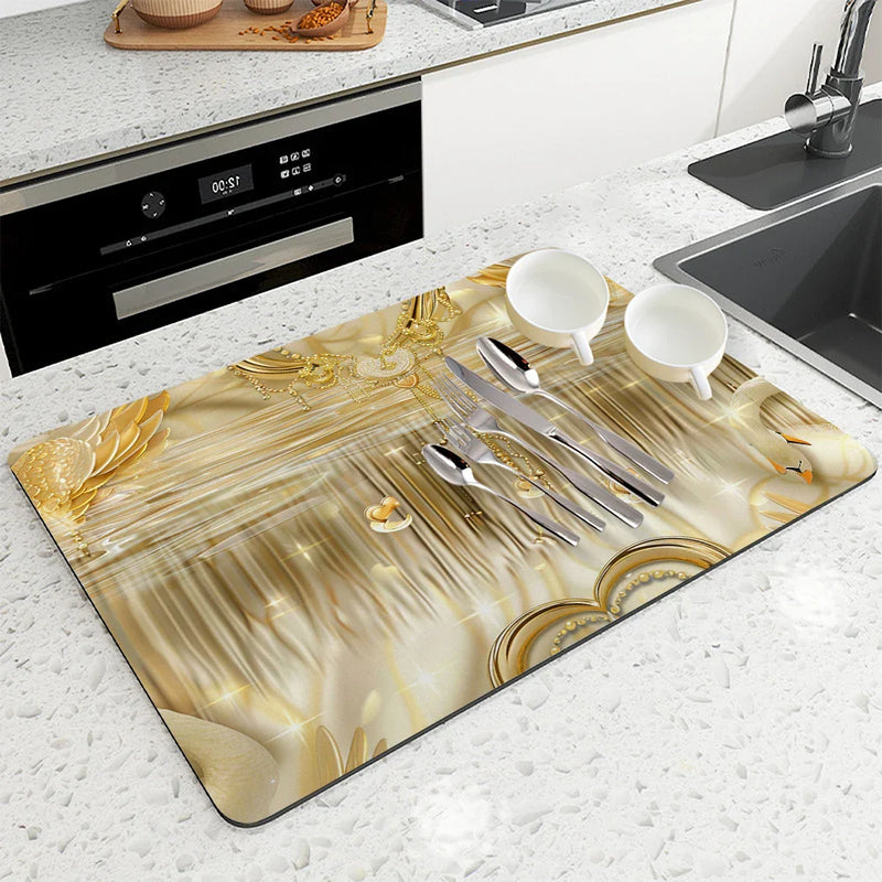 Axyaa European Pattern Absorbent Kitchen Mat for Quick Dish Drying & Tableware Drain Pad