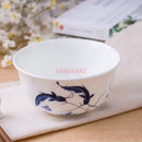 Axyaa Blue White Porcelain Rice Bowl, Microwave Safe Ceramic Tableware
