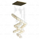 Axyaa Chinese Style Copper Jade Chandelier for Villa Stair Decoration