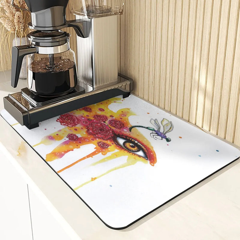 Eye Print Watercolor Style Absorbent Drying Mat & Coasters Set by Axyaa