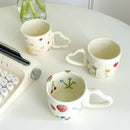 Axyaa Floral Hearts Ceramic Coffee Mug - 350ml Irregular Hand-Painted Tea Cup