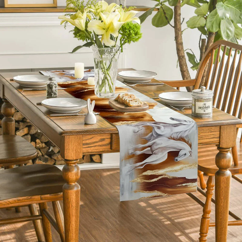 Axyaa Horse Flower Table Runner: Elegant Dining Decor for Holiday Parties