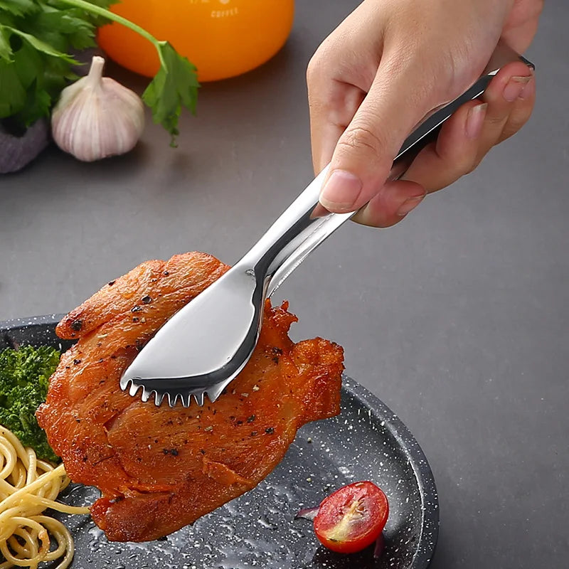 Axyaa Stainless Steel Serrated Food Tongs - Gold Clamp for Home Kitchen