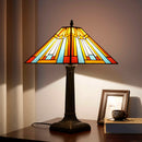 Stained Glass Table Lamp Mission Style by Axyaa - Amber Brown for Home Office
