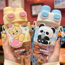 Axyaa Kawaii Cat Bear Kids Water Bottle With Straw - BPA Free, Cute Tumbler