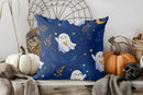Halloween Pillow Cover Ghosts & Black Cat Design by Axyaa