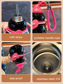 Axyaa Cute Gourd Stainless Steel Thermal Water Bottle 450ml Straw Coffee Tea Tumbler