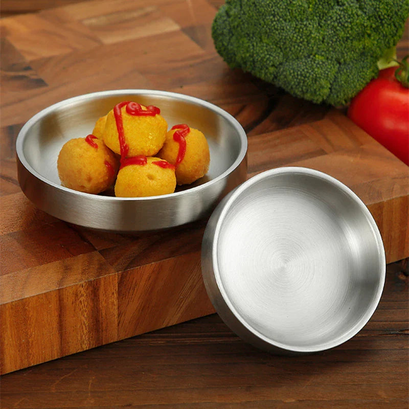 Axyaa Stainless Steel Double Layer Sauce Dip Bowls Snack Plate for BBQ Seasoning