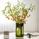 Axyaa Luxury Green Glass Vase for Living Room Decor, Retro Tulip Rose Arrangement