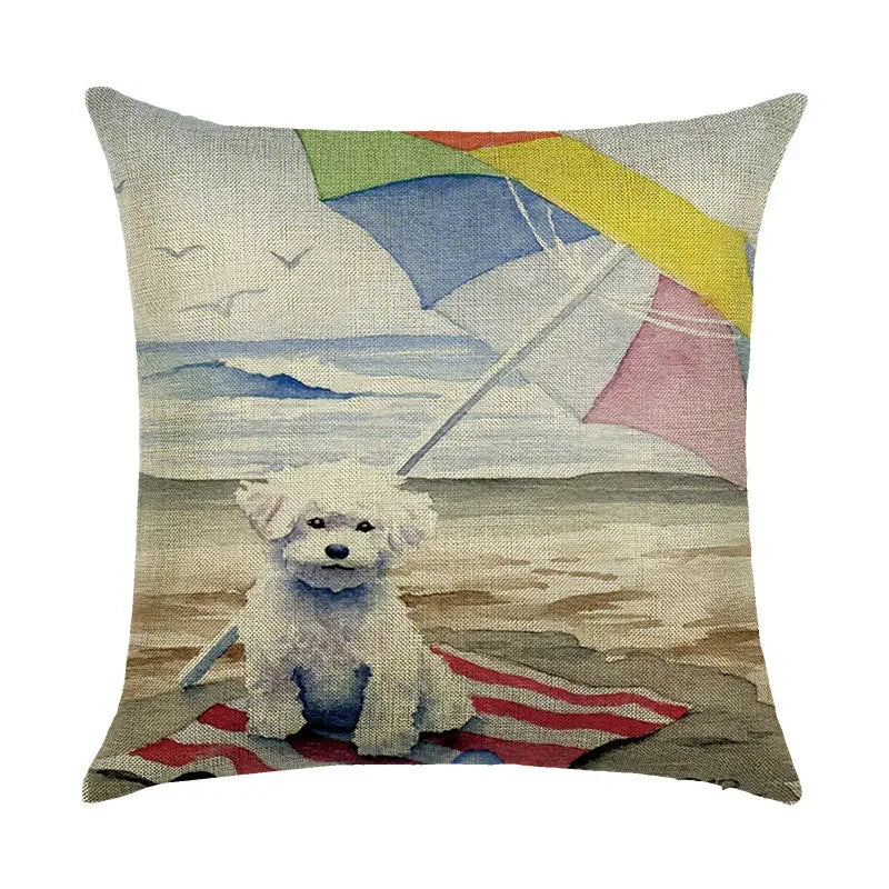 Cute Dog Watercolor Linen Cushion Cover 45*45cm - Axyaa