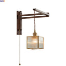 Axyaa Wood Square Glass Wall Sconce LED Lights with Pull Chain Switch