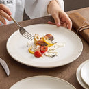 Axyaa Beige Striped Ceramic Plate Set for Molecular Cuisine and Dining