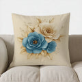 Axyaa Elegant Blue & White Flowers Gold Accent Cushion Cover