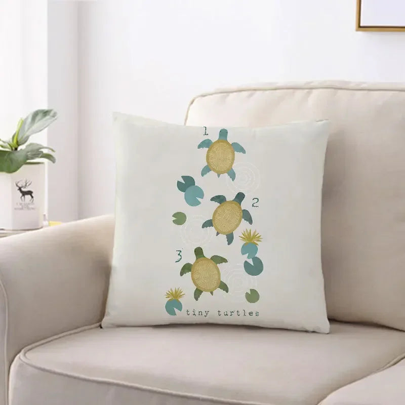 Axyaa Sea Turtle & Bird Pillowcase - Single Print Sofa Case for Children's Bedroom