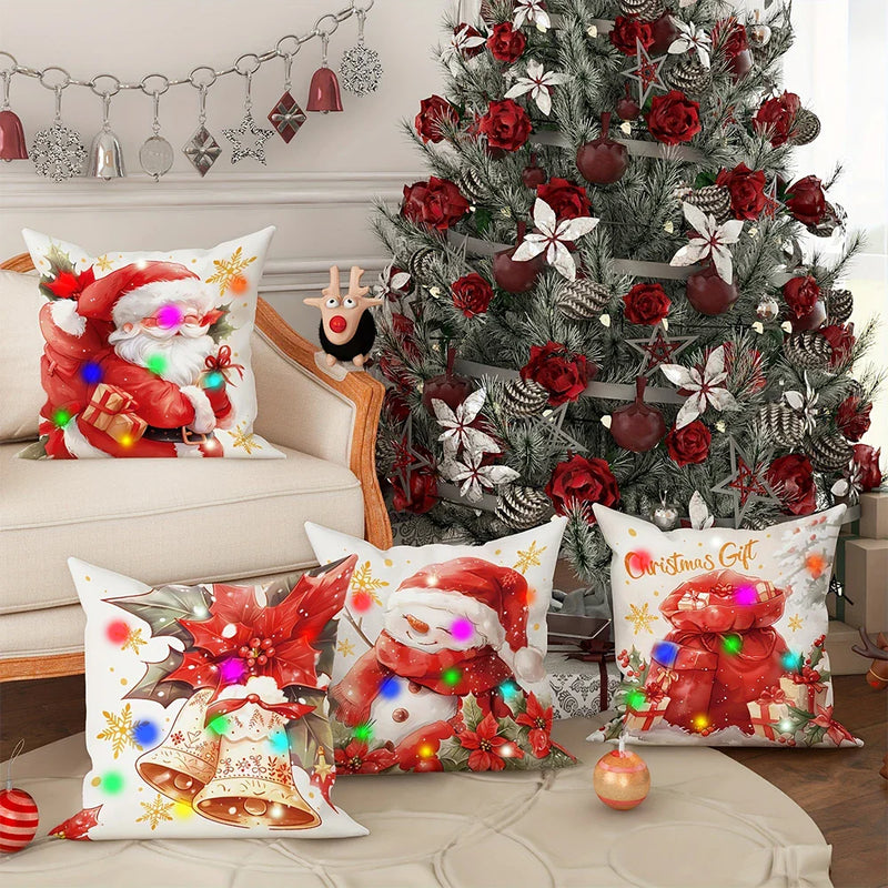 Axyaa LED Light Luminous Christmas Pillowcase, Santa Snowman Bell Design, 45x45cm