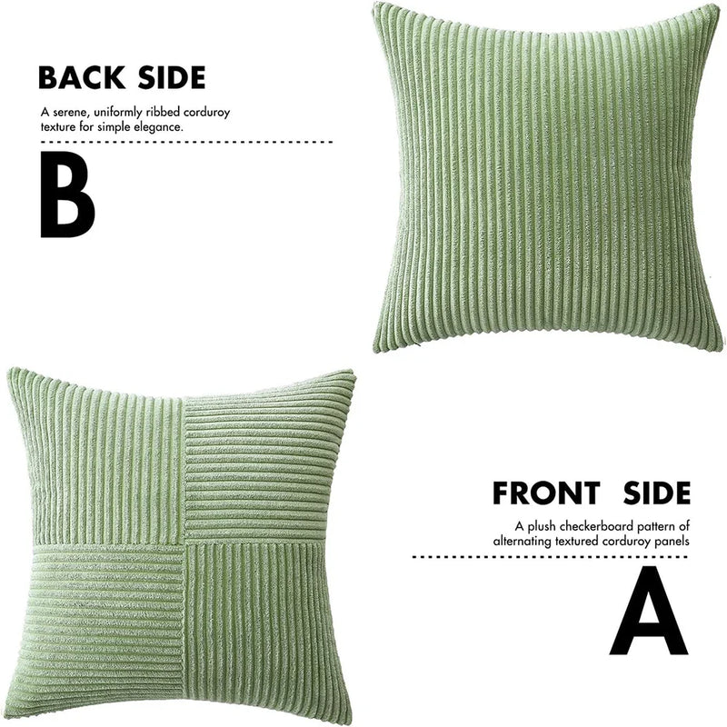 Axyaa Soft Striped Corduroy Throw Pillow Covers 18x18 Inch for Couch and Bed