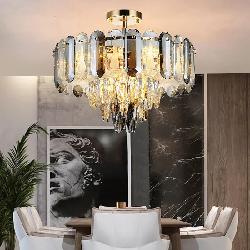 Axyaa Crystal Ceiling Chandelier: Modern LED Lustres Pendant Light for Luxurious Living Room