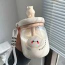 Axyaa Kawaii Bear Boba Bubble Tea Bottle 800ml Straw BPA-Free