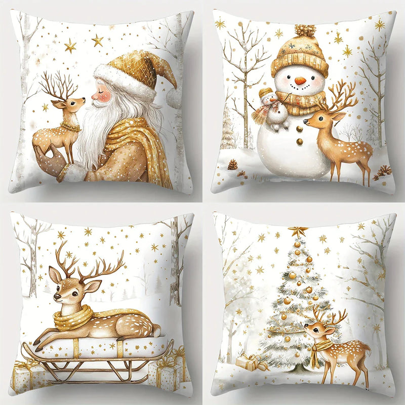 Axyaa Christmas Santa Fawn Pillowcase - Festive Home Decoration