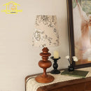 Axyaa French Vintage Fabric Art Table Lamp - LED Solid Wood Desk Light