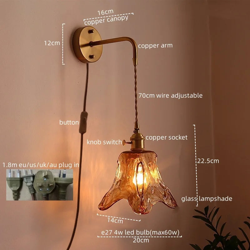 Axyaa Nordic Amber Glass LED Wall Lamp for Living Room and Bathroom