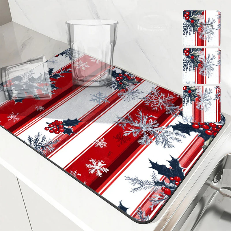 Axyaa Christmas Stripes Kitchen Absorbent Mat