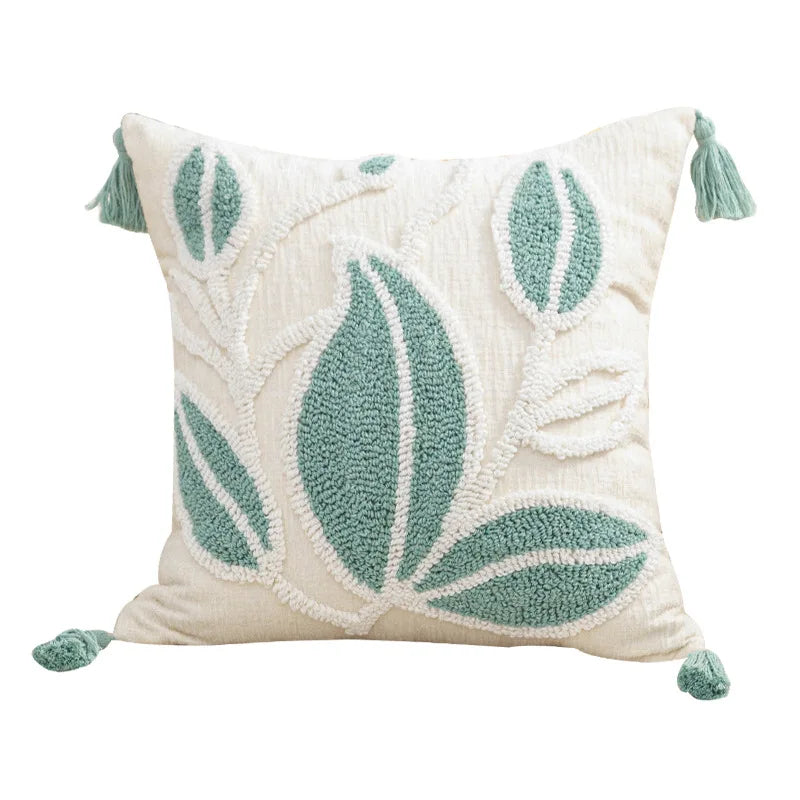 Axyaa Tufted Tulip Plant Leaves Chenille Tassel Cushion Cover for Home Decoration