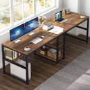Axyaa 78.7” Two Person Rustic Double Desk with Bookshelf
