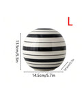 Axyaa Striped Round Ball Vase: Geometric Lines, Black and White, Home Decor