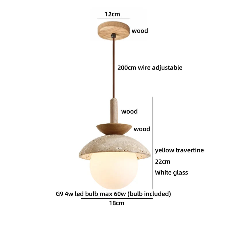 Axyaa White Glass Ball LED Pendant Lights with Wooden Base