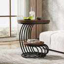 Axyaa Gold Marble End Table: Modern 2-Tier Side Nightstand, White & Gold Storage Shelf