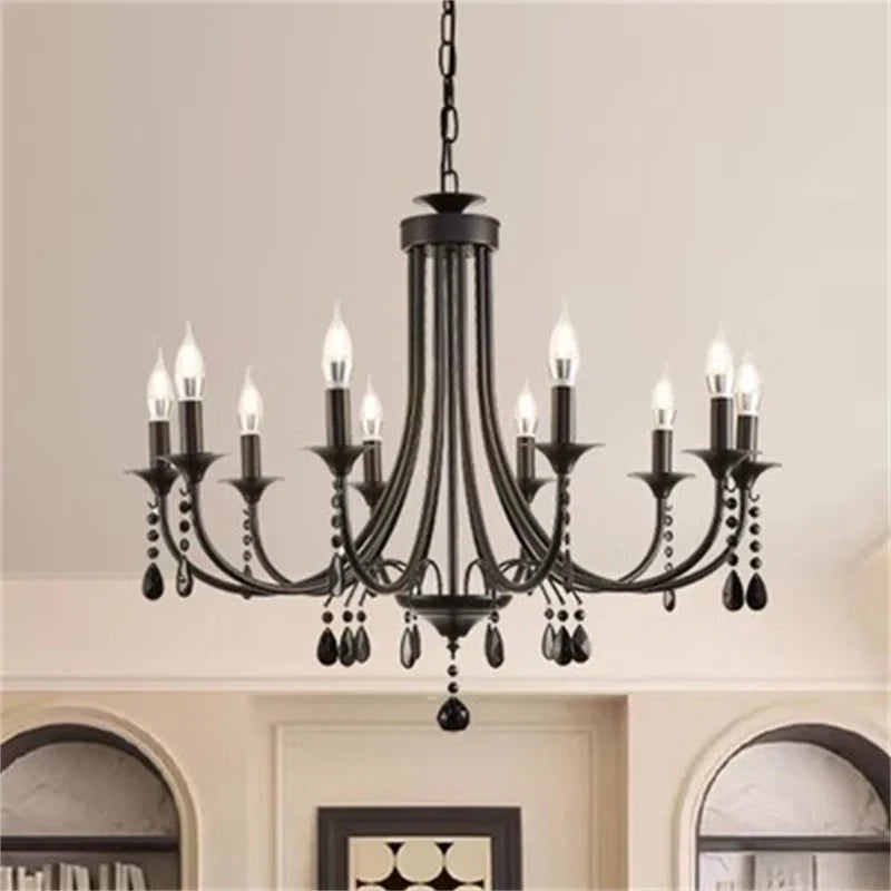 Axyaa European Classic Black Crystal Chandelier Candle Lighting