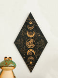 Axyaa Black Moon Phase Rhomboid Wooden Wall Decor - Boho Witch Aesthetic Wall Art