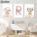 Nordic Elephant Lion Jungle Animals Nursery Canvas Print Set by Axyaa