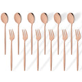 Axyaa 12Pcs Gold Mirror Stainless Steel Fork Spoon Set for Kitchen Dinnerware