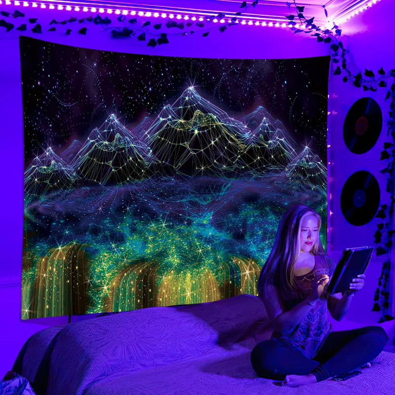 Axyaa UV Reactive Psychedelic Tapestry for Bedroom, Dorm, or DJ Room