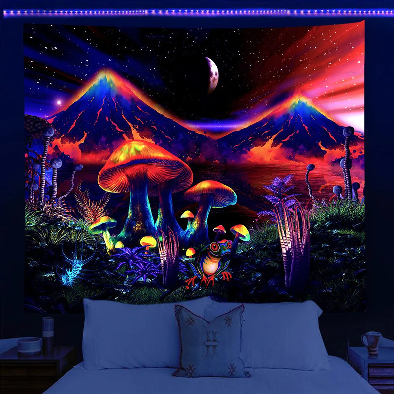 Axyaa UV Tapestry: Fluorescent Skull Wall Hanging Cloth for Bedroom - Psychedelic Art