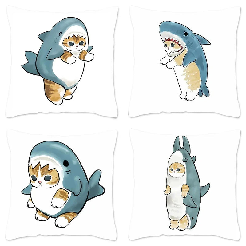 Axyaa Cat Shark Pillow Case: Kawaii Sofa Cushion Cover 45x45cm