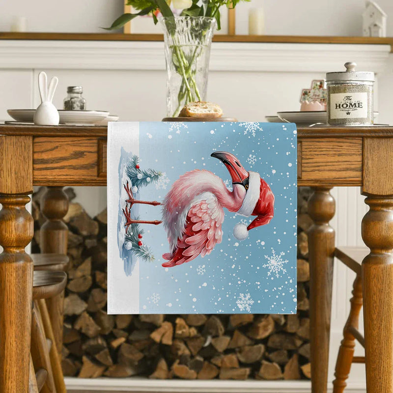 Axyaa Snowflake Flamingos Table Runner for Dining Room