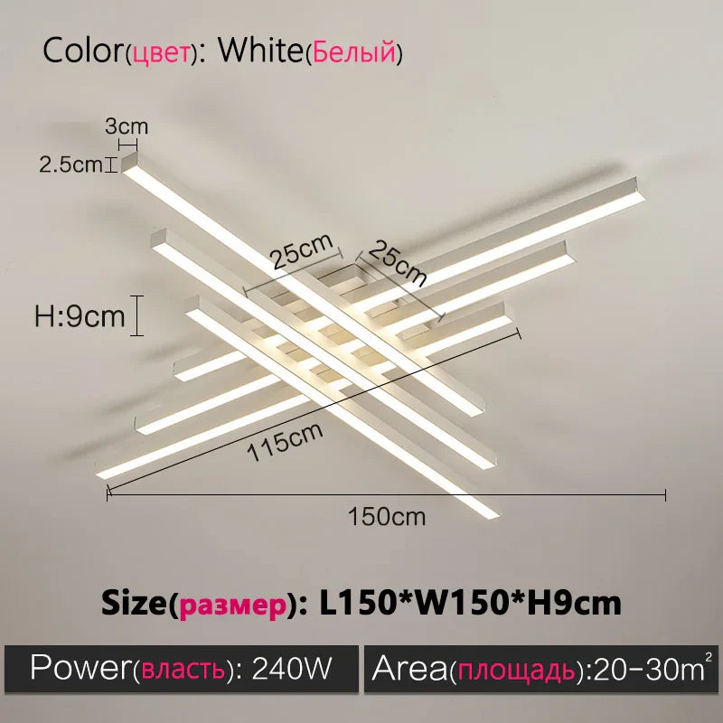 Axyaa Black Chandelier Square LED Ceiling Lamp - Nordic Minimalist Creative Strip Lights