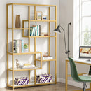 Axyaa Gold Etagere Bookcase with Faux Marble - Modern 8-Shelf Bookshelf Display