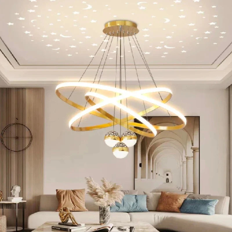 Axyaa Nordic Starry Sky Chandelier Black Golden LED Pendant Lights with Remote Control