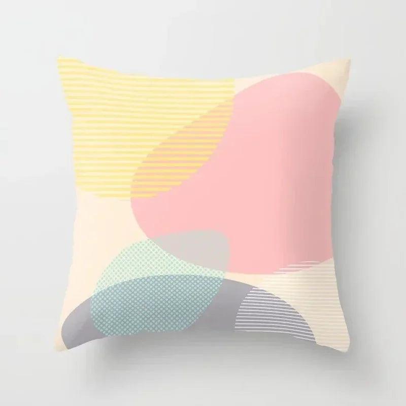 Nordic Pink Yellow Geometry Cushion Cover Abstract Art Pillowcase - Axyaa