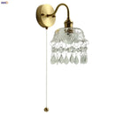 Axyaa Nordic LED Wall Light with Pull Chain Switch, Crystal Glass Copper Lamp