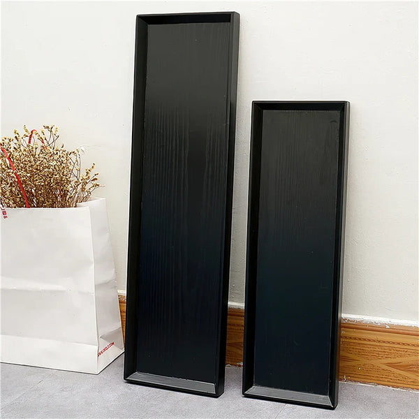 Axya Japanese Style Black Wooden Tray, 66cm Rectangle Coffee Tea Set Plate