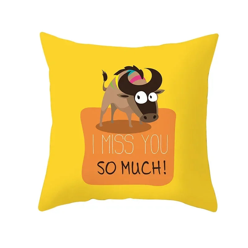 Nordic Cartoon Print Yellow Blue Cushion Cover 45*45cm by Axyaa